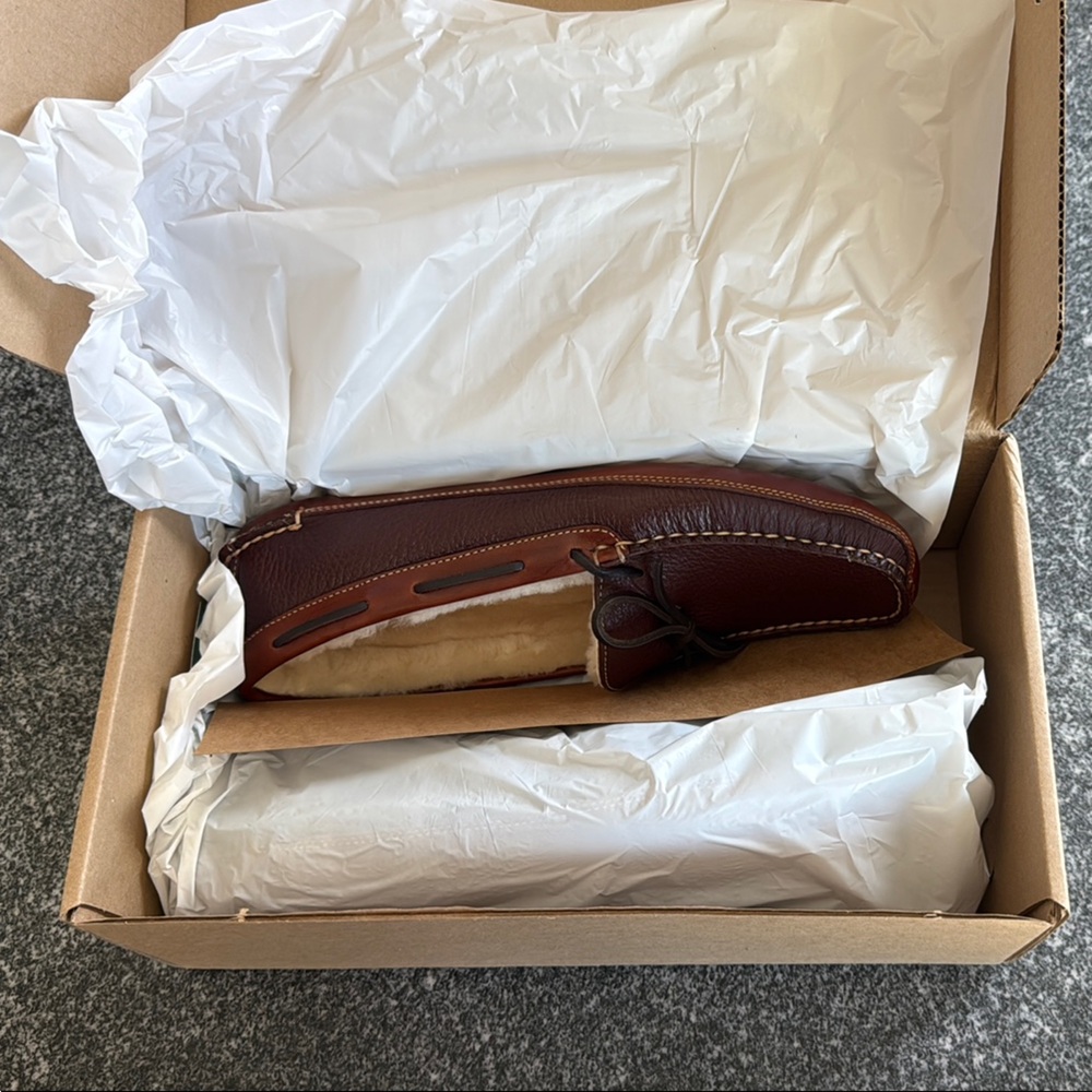 L.L. Bean Bison Double Sole Slipper with Shearling Lining NIB Size 12